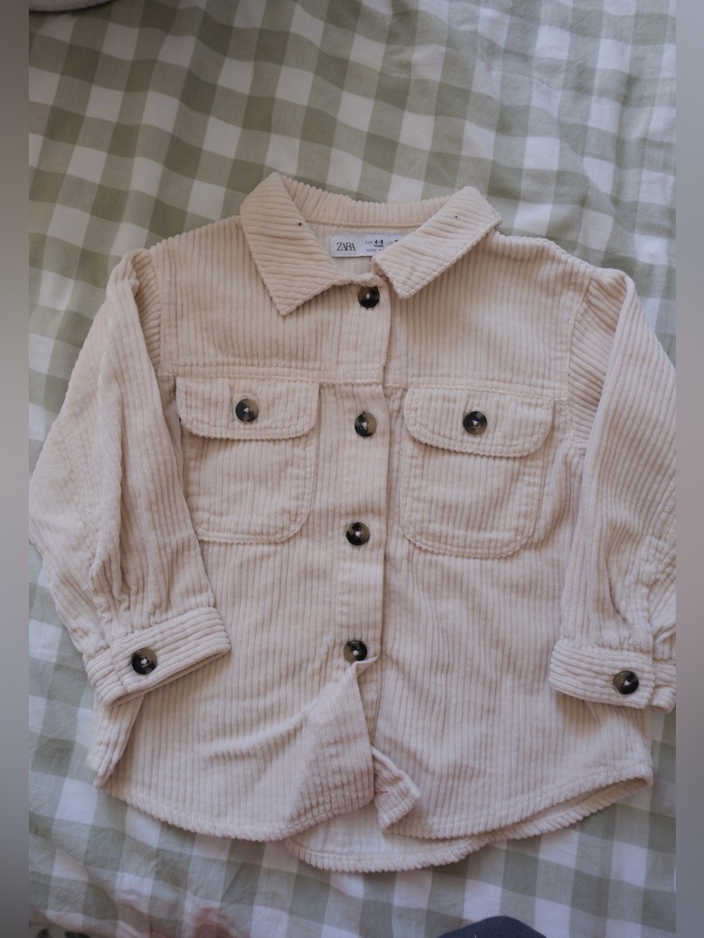 ZARA Light Cream Corduroy Button-Front Shirt Jacket